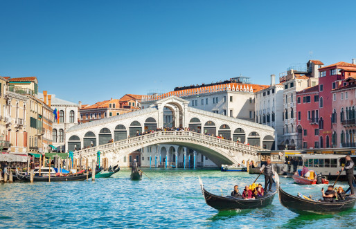 On a sunny day, Venice's Grand Canal shone brilliantly.